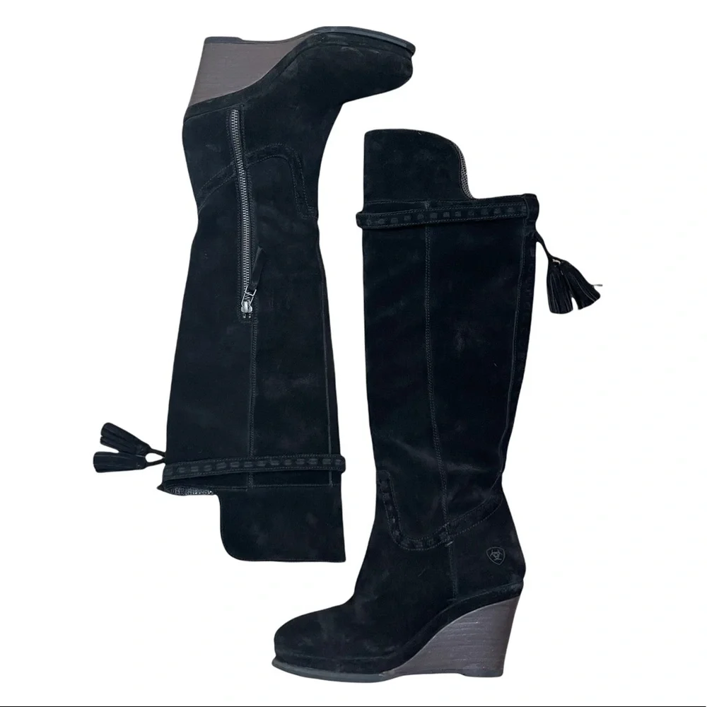 Ariat Knoxville black suede leather wedge over the knee Western boot size 6.5
